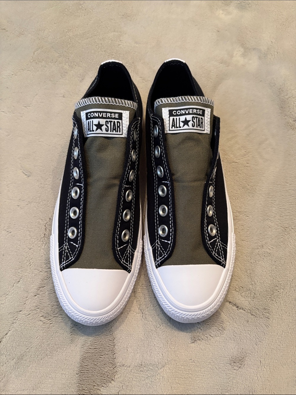 Converse All Star Slip-On Sneakers in Olive Green and Black